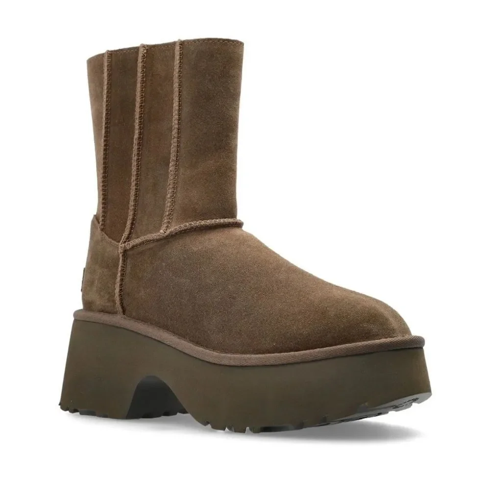 UGG Revolve Classic Twin Seam Heights Suede Platform Booties Hickory NWT $190